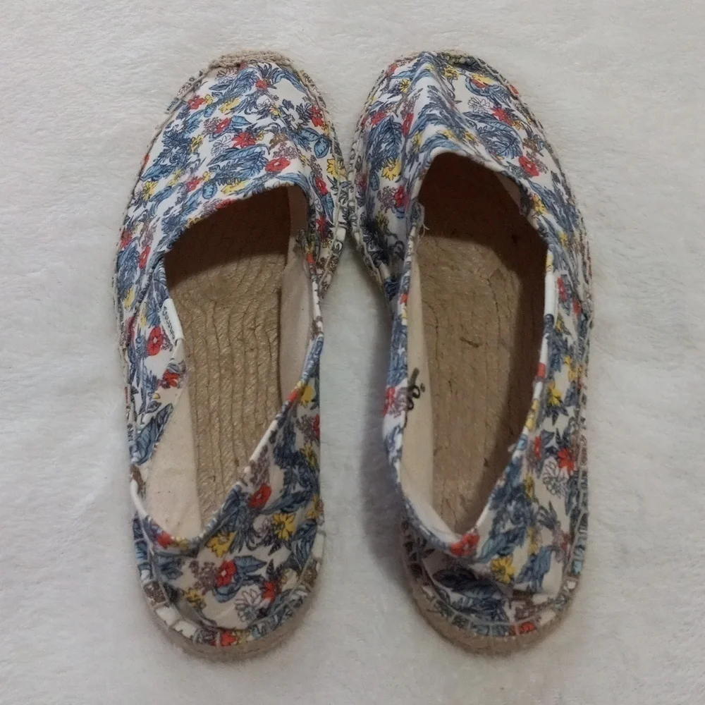 Soludos Floral Espadrille Flats Size 10.5 Canvas Jute Slip On Shoes